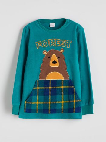 LCW Kids Green Crew Neck Fleece Boys Pajama Set