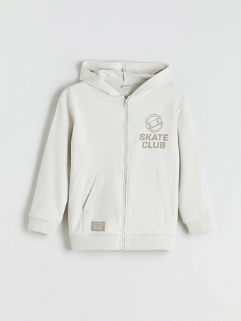 LCW Kids Gray Hooded Printed Zip-Up Sweatshirt