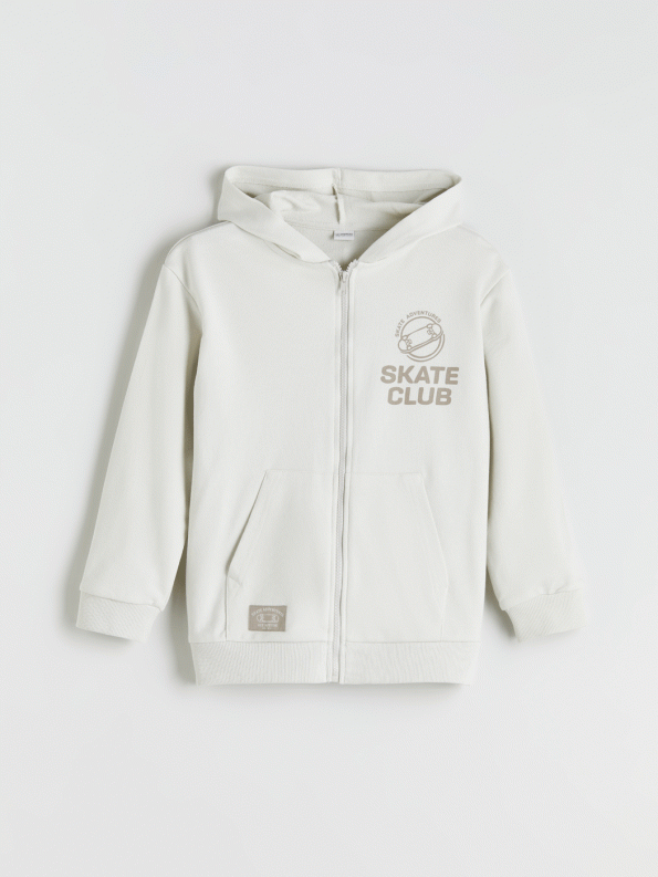 LCW Kids Gray Hooded Printed Zip-Up Sweatshirt