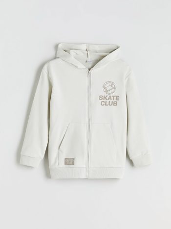 LCW Kids Gray Hooded Printed Zip-Up Sweatshirt