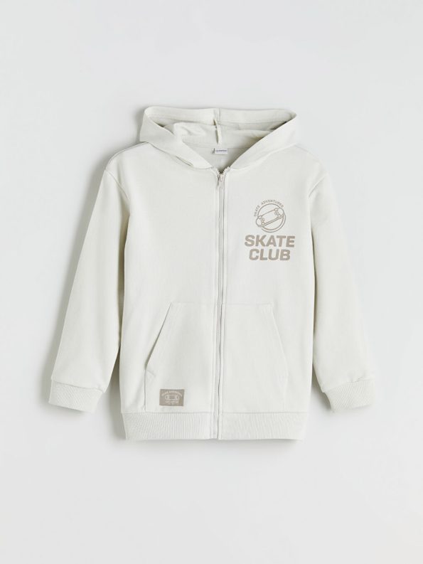 LCW Kids Gray Hooded Printed Zip-Up Sweatshirt