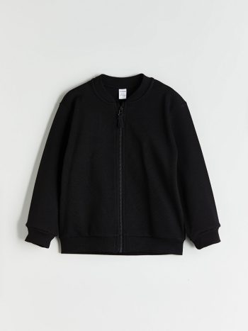 LCW Kids Black Collegiate Collar Long Sleeve Basic Zip-Up Sweatshirt