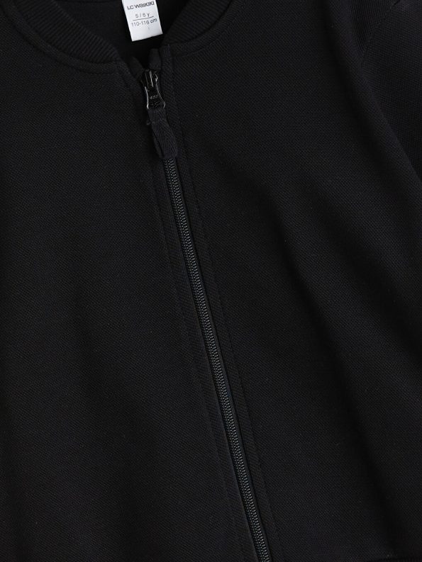 LCW Kids Black Collegiate Collar Long Sleeve Basic Zip-Up Sweatshirt