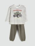 LCW Kids Cream Printed Boys' Sweatshirt and Sweatpants Set