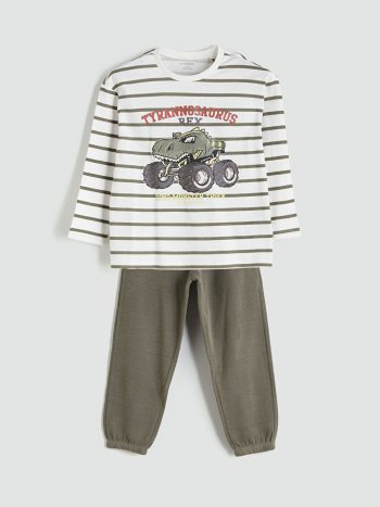 LCW Kids Cream Printed Boys' Sweatshirt and Sweatpants Set