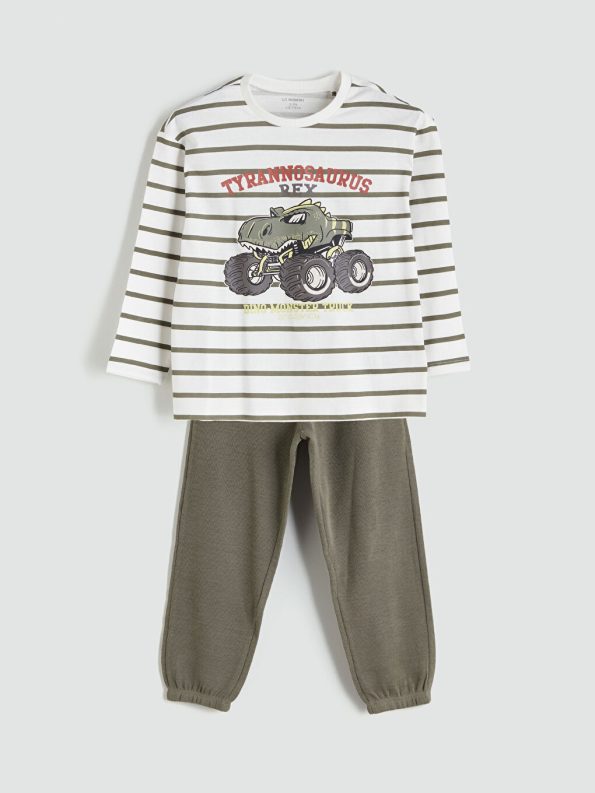 LCW Kids Cream Printed Boys' Sweatshirt and Sweatpants Set