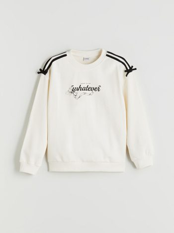 LCW Kids Cream Printed Round Neck Girls Sweatshirt