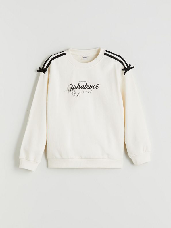 LCW Kids Cream Printed Round Neck Girls Sweatshirt