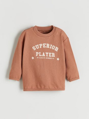 Brown Printed Long Sleeve Crew Neck T-Shirt and Sweatpants Set for Baby Boys