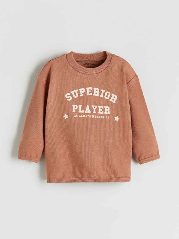 Brown Printed Long Sleeve Crew Neck T-Shirt and Sweatpants Set for Baby Boys