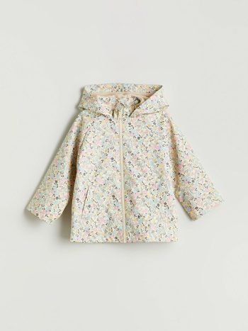 LCW Kids Beige Hooded Floral Raincoat for Girls