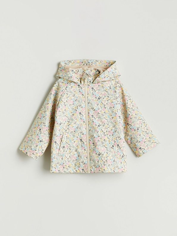 LCW Kids Beige Hooded Floral Raincoat for Girls