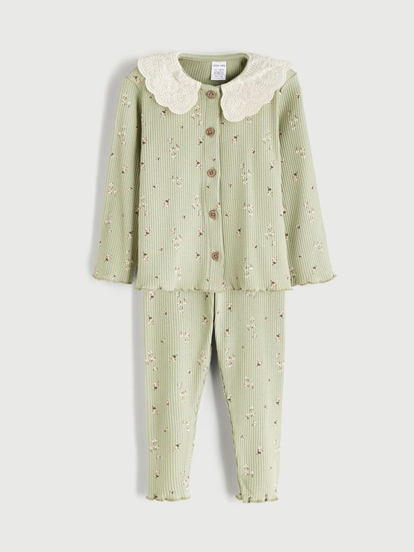 Baby Collar Girl's Sweatshirt and Leggings Set