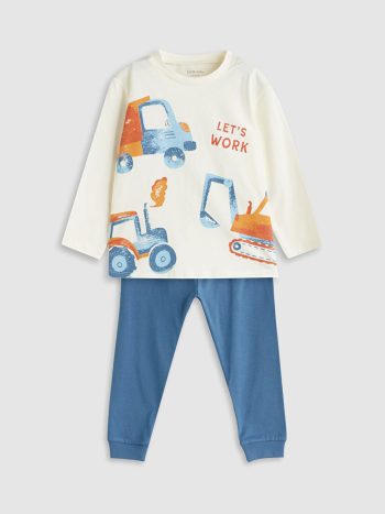 LCW Baby Beige Crew Neck Boys' Pajama Set