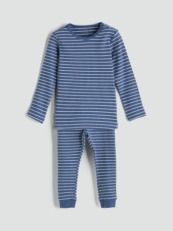 LCW Baby Blue Striped Long Sleeve Crew Neck Pajama Set for Boys