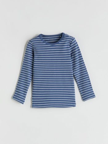 LCW Baby Blue Striped Long Sleeve Crew Neck Pajama Set for Boys