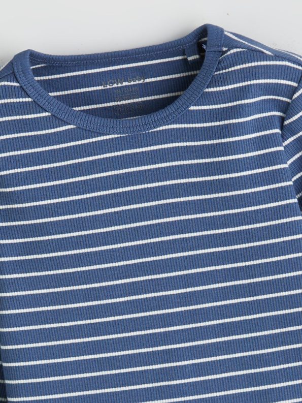 LCW Baby Blue Striped Long Sleeve Crew Neck Pajama Set for Boys