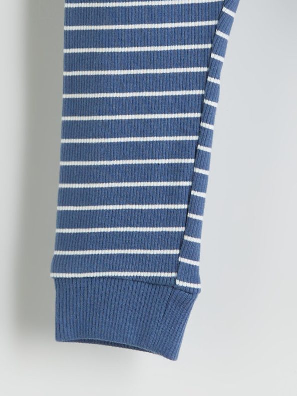LCW Baby Blue Striped Long Sleeve Crew Neck Pajama Set for Boys