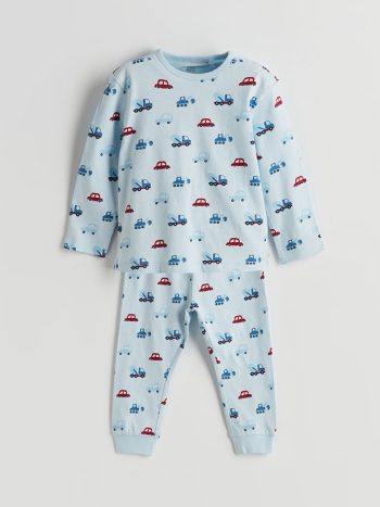 LCW Baby Blue Printed Short Sleeve Pajama Set for Boys