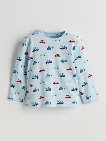 LCW Baby Blue Printed Short Sleeve Pajama Set for Boys