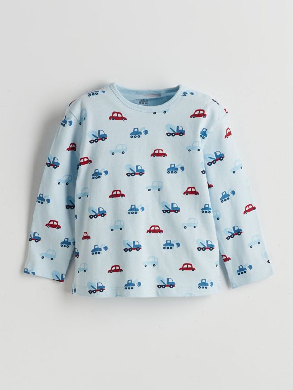 LCW Baby Blue Printed Short Sleeve Pajama Set for Boys