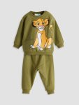LCW Baby Green Lion King Printed Boys Sweatshirt and Pants Set