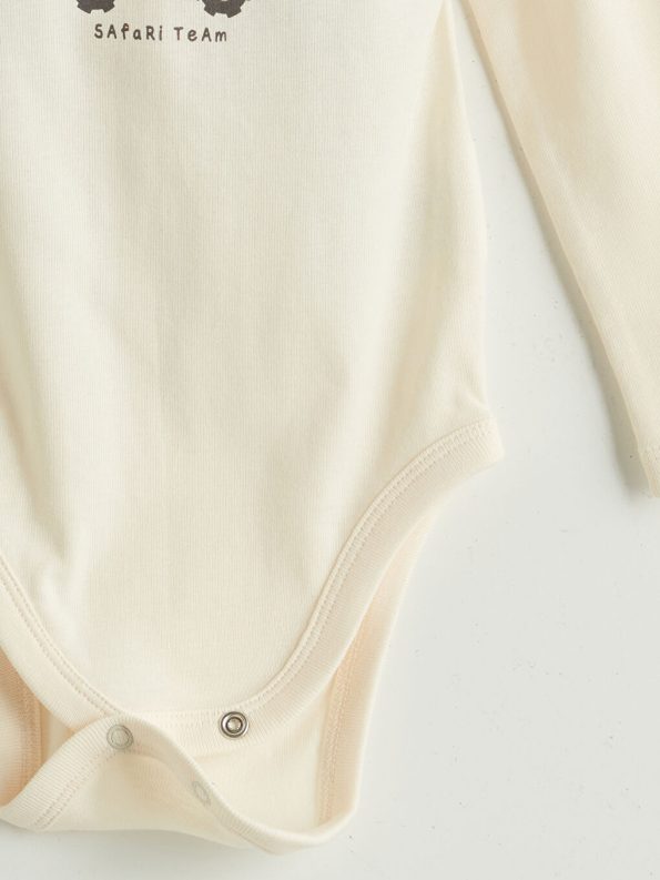 LCW Baby Beige Crew Neck Baby Boy Bodysuit
