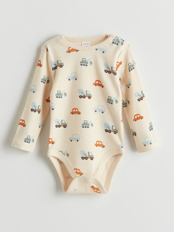 LCW Baby Cream Bicycle Neck Printed Boy Baby Bodysuit Set of 2