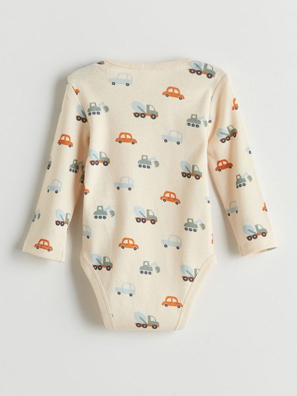 LCW Baby Cream Bicycle Neck Printed Boy Baby Bodysuit Set of 2