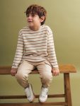 LCW Kids Gray Striped Crew Neck T-Shirt for Boys