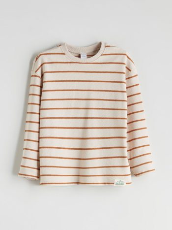 LCW Kids Gray Striped Crew Neck T-Shirt for Boys