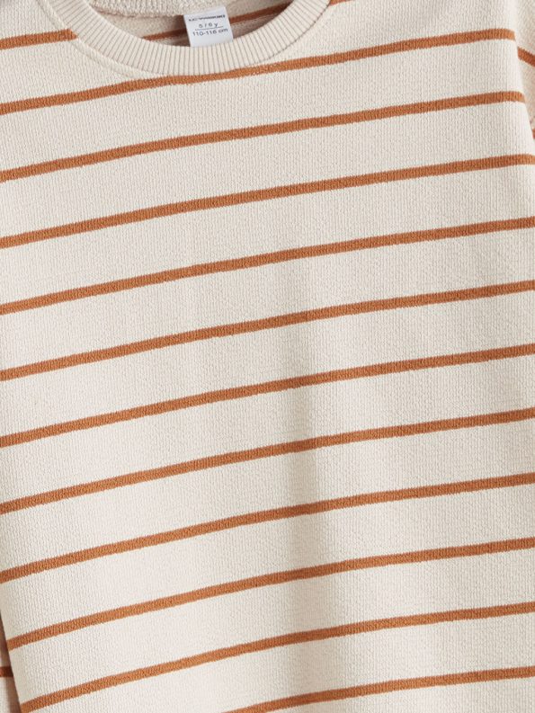 LCW Kids Gray Striped Crew Neck T-Shirt for Boys