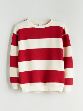 LCW Kids Red Striped Crew Neck Sweatshirt for Boys