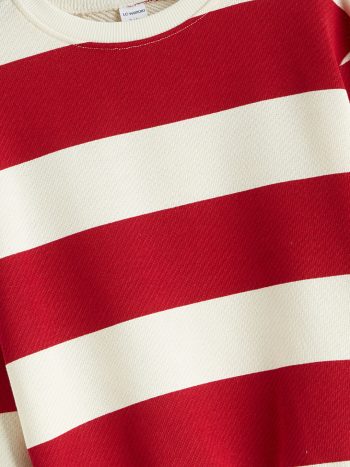 LCW Kids Red Striped Crew Neck Sweatshirt for Boys
