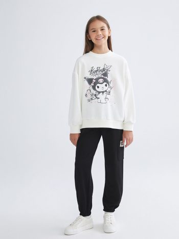 LCW Kids Cream Crew Neck Kuromi Printed Girls Sweatshirt