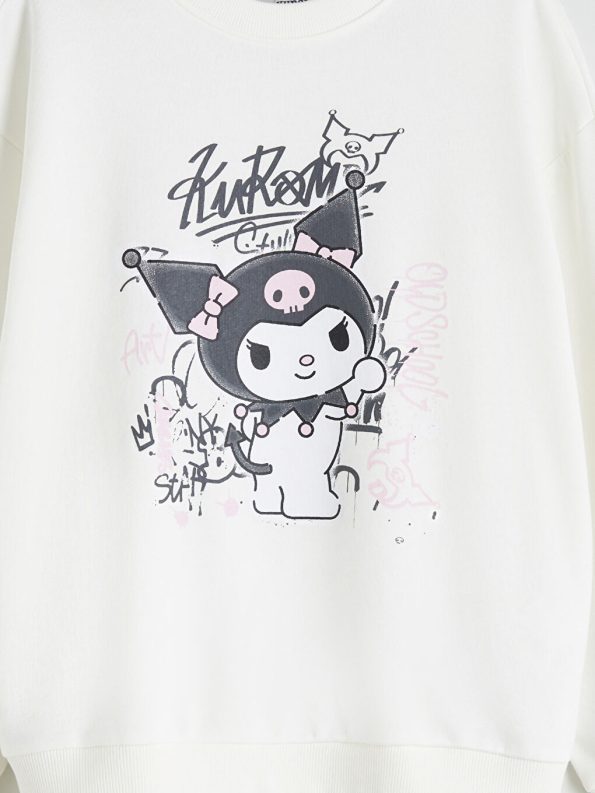 LCW Kids Cream Crew Neck Kuromi Printed Girls Sweatshirt