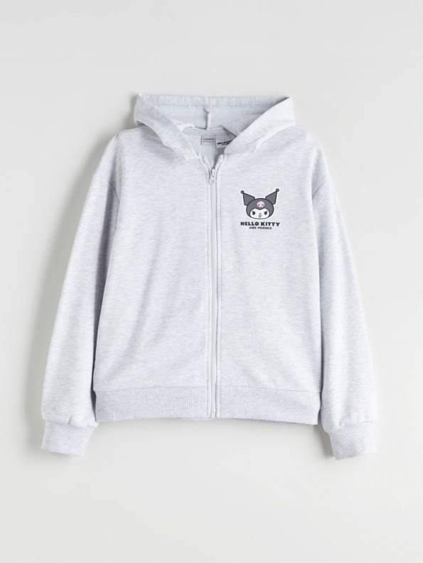 LCW Kids Grey Hooded Kuromi Printed Girls Zip-Up Sweatshirt