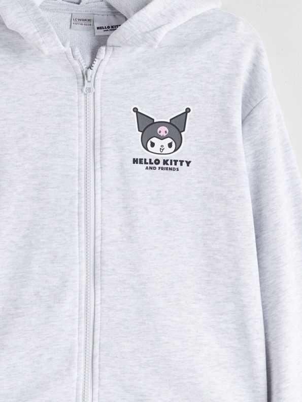 LCW Kids Grey Hooded Kuromi Printed Girls Zip-Up Sweatshirt