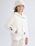 LCW Kids Cream Hooded Hello Kitty Embroidered Plush Girl's Cardigan