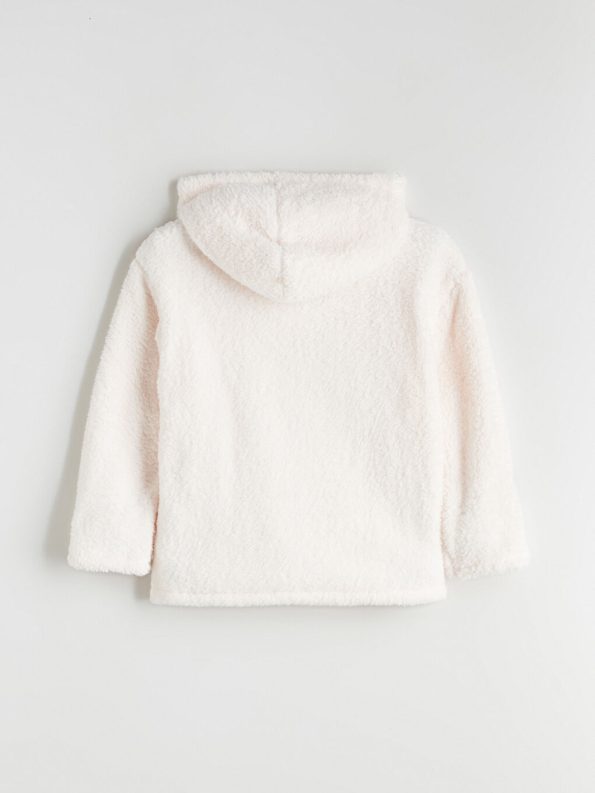 LCW Kids Cream Hooded Hello Kitty Embroidered Plush Girl's Cardigan