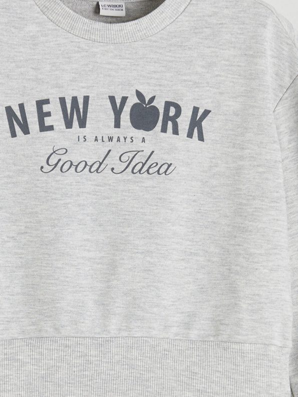 Long Sleeve Printed Crew Neck Girls T-Shirt