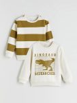 LCW Kids Beige Crew Neck Printed Boys Sweatshirt Set