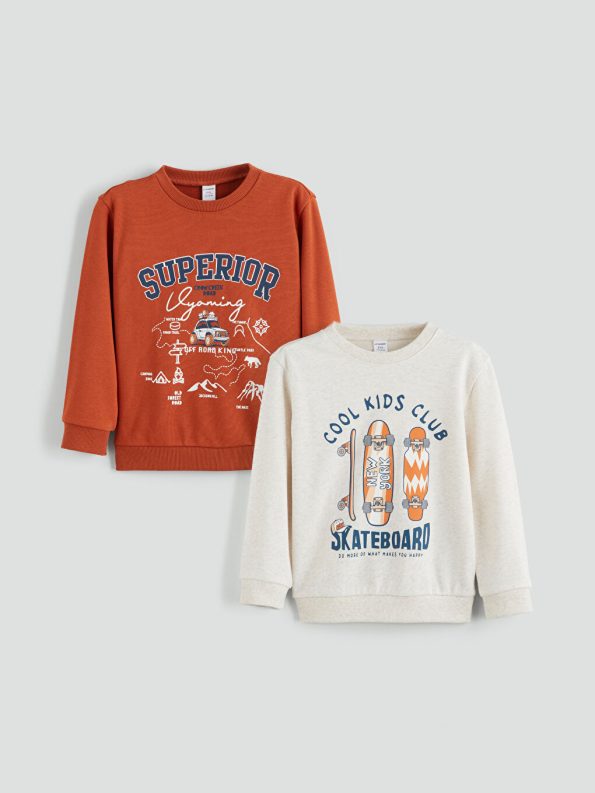 LCW Kids Orange Crew Neck Boys Sweatshirt Set