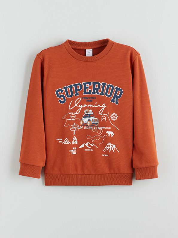 LCW Kids Orange Crew Neck Boys Sweatshirt Set