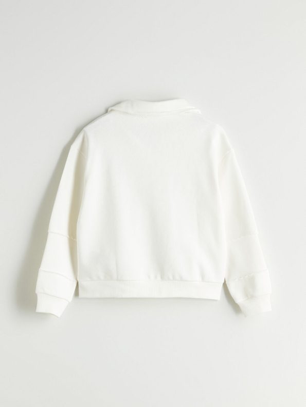 LCW Kids Cream Polo Collar Girls Sweatshirt