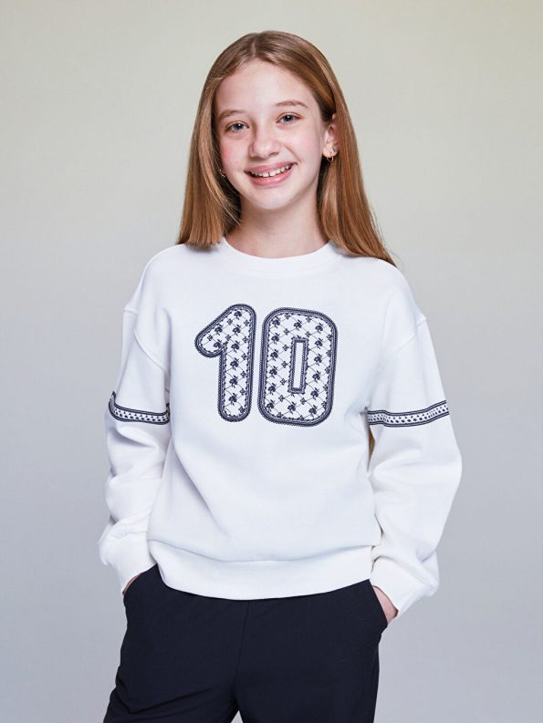 LCW Kids Cream Bicycle Neck Girls Sweatshirt