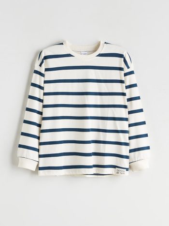LCW Kids Navy Striped Crew Neck T-Shirt for Boys