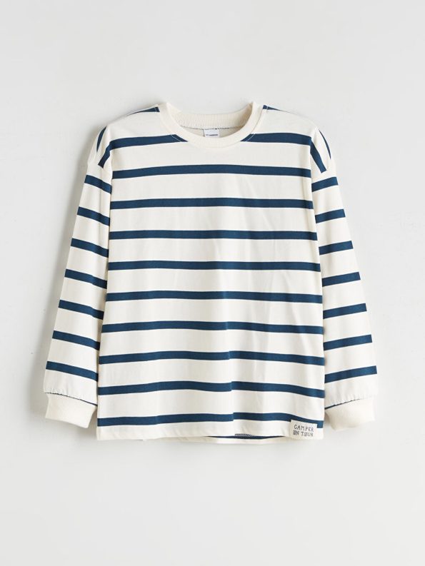 LCW Kids Navy Striped Crew Neck T-Shirt for Boys