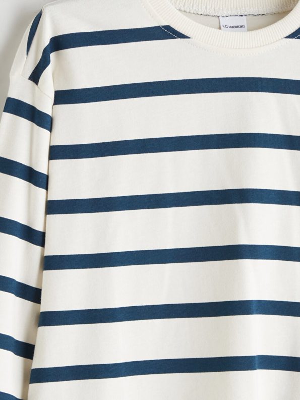 LCW Kids Navy Striped Crew Neck T-Shirt for Boys