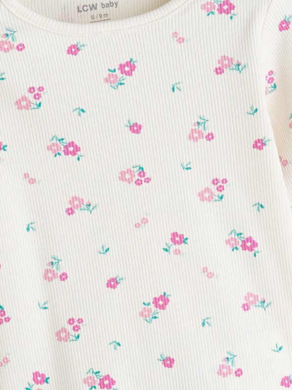 LCW Baby Cream Floral Print Girls' Pajama Set